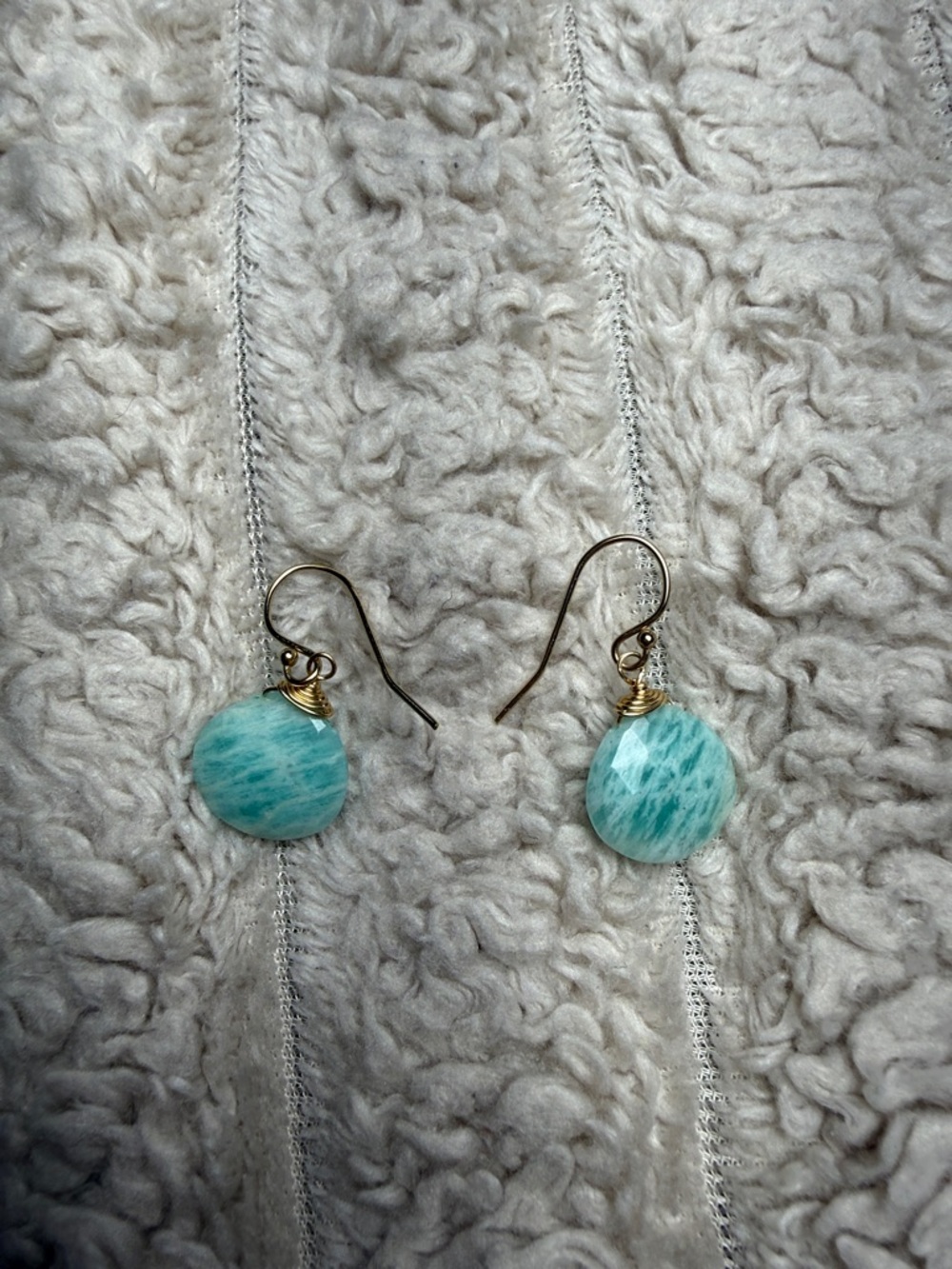 Handmade Aqua Amazonite Drop Earrings - Gold Wire
